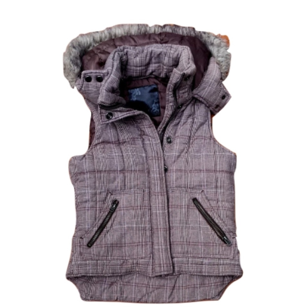 🌺Mandee Cotton Shell Brown Plaid Hood Vest - M
